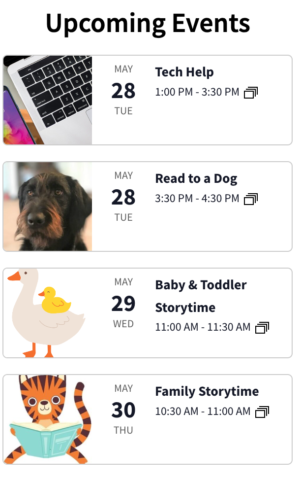 Sample screenshot of a calendar widget for the website front page.